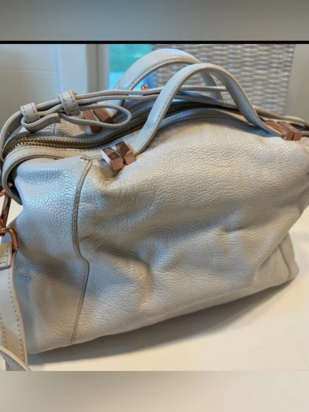 Ted Baker Cream Pebbled Leather Tote with Rose-Gold Accent